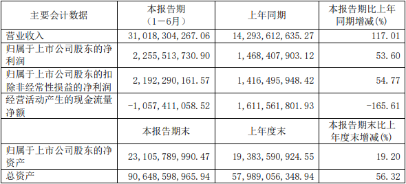 年季报表丨华友钴业上半年营收超310亿 正极材料出货量约3.83万吨